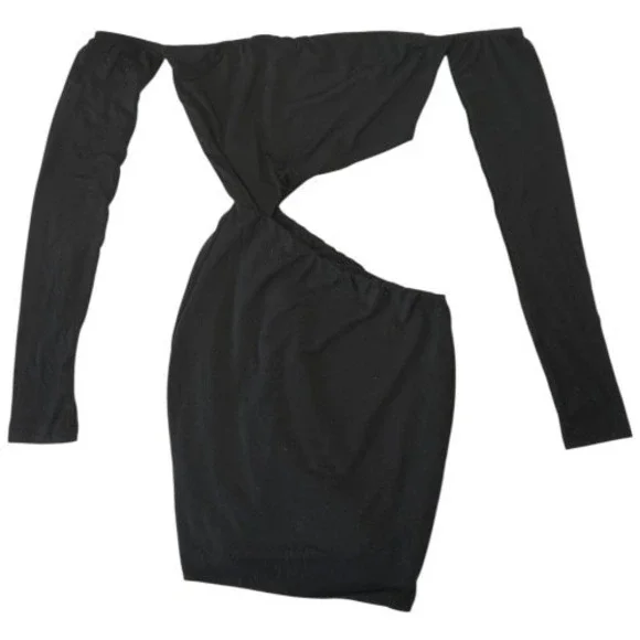MEEK Womens Small Edgy Black Cutout Off-Shoulder Mini Dress Long Sleeve - Picture 1 of 4